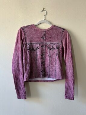GUESS Acid-Wash Denim Print Long Sleeve Top